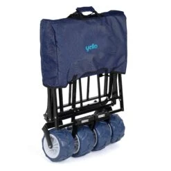 Yello Folding Beach Trolley -World Of Camping BGG1675 yello foldable trolley blue folded 3quarter copy